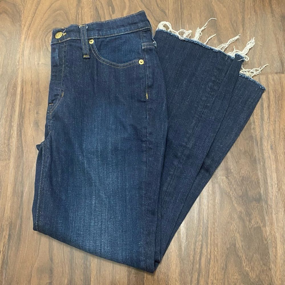 J. Crew 9” Demi Boot Crop Dark Blue Jeans Raw Hem